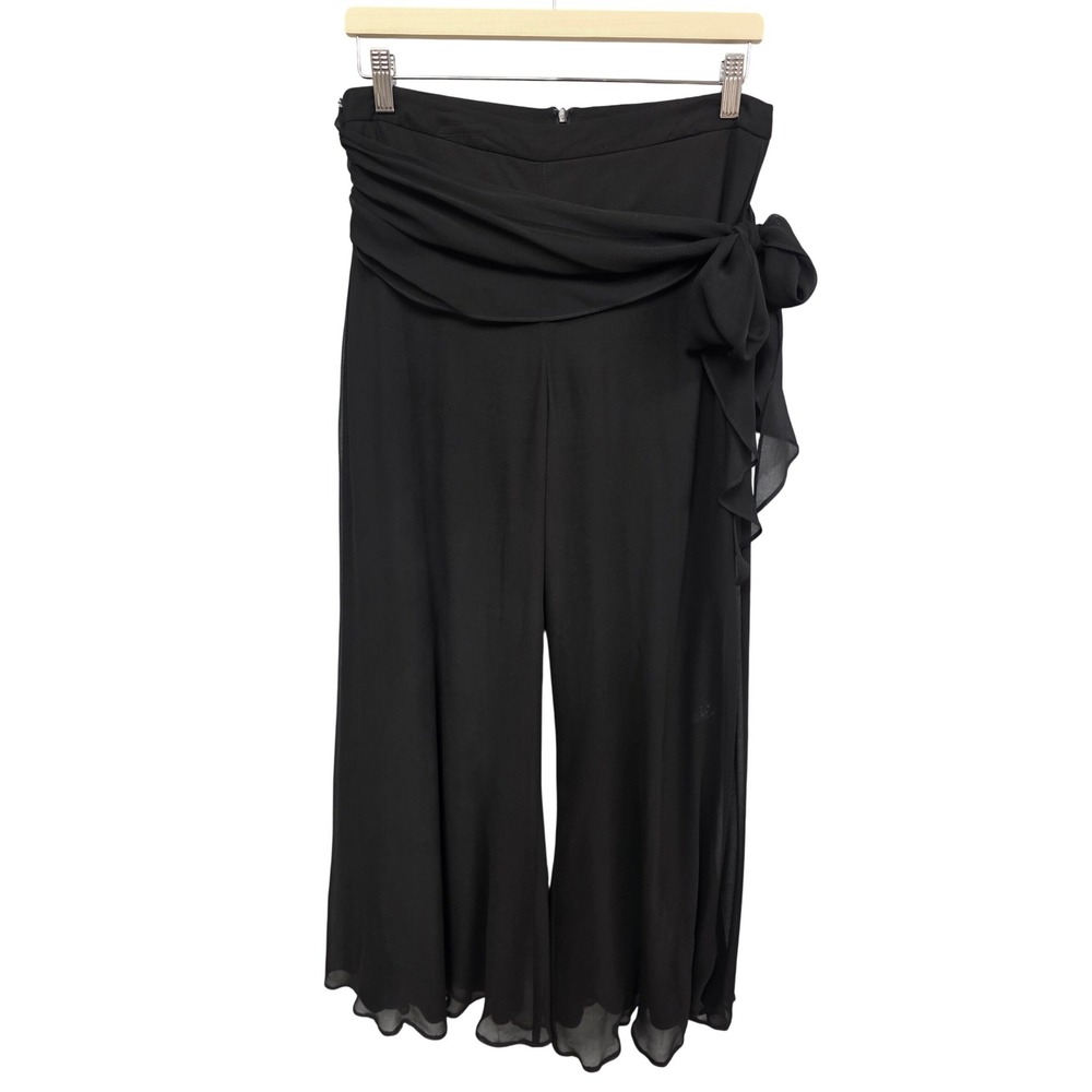 Cache 100% Silk Wide Leg Pants Women 8 Black Chiffon Side Tie Bow Whimsigoth Y2k